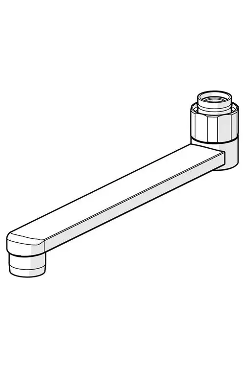 Chromener Auslauf mit gerader Form. Der Auslauf ist von HANSA und hat einen Anschluss für eine Standardwasserleitung.